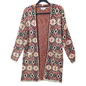 Baciano Bohemian Women Size M Multicolored Open Front Cardigan Diamond Sweater